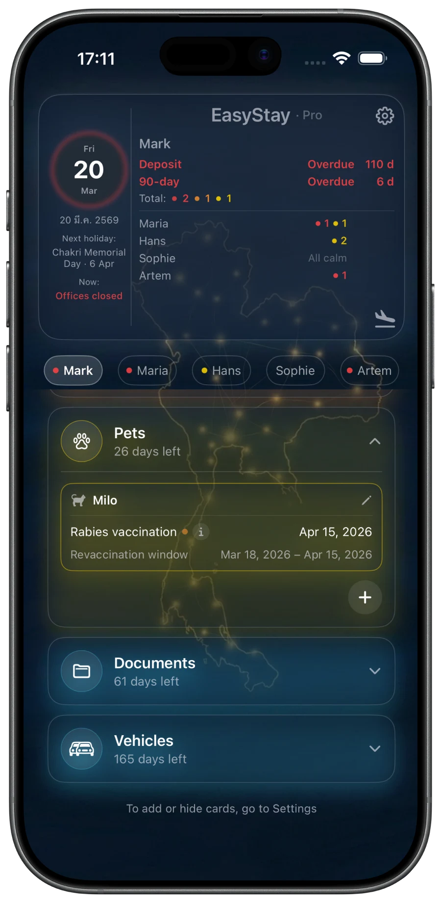 EasyStay TH iPhone dashboard